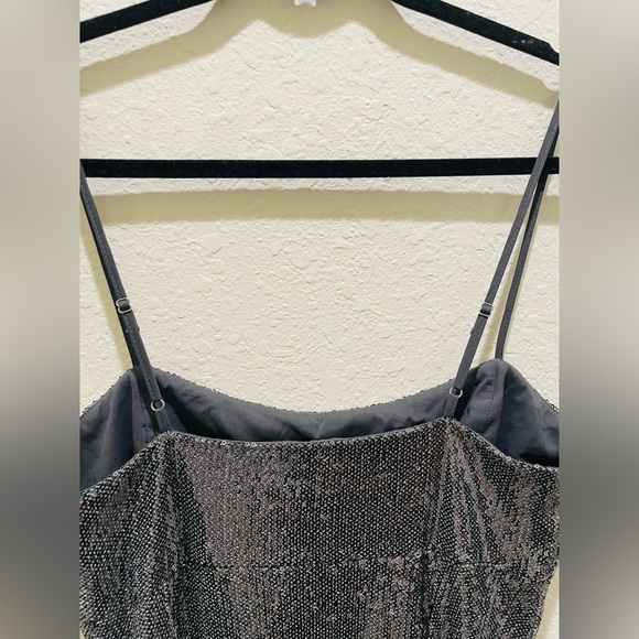 NWT NICHOLAS Isabella Sequined Mini Dress Gunmetal Rhinestone fringe - Picture 14 of 16